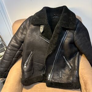 Black leather winter coat